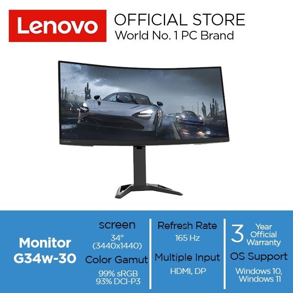 Jual Lenovo Gaming Monitor G34w-30 34 inch 350 nits 0.5ms 99% sRGB ...