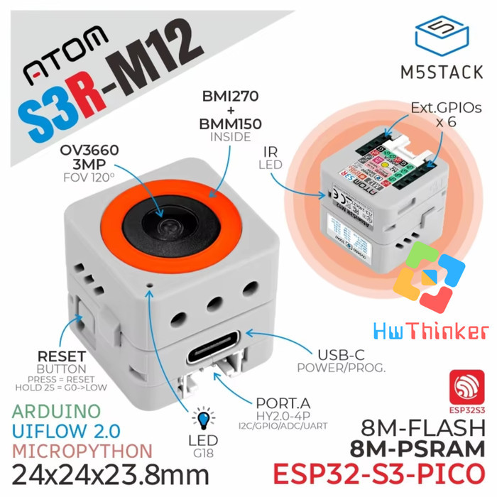 Jual MH27 M5Stack ATOM S3R ATOMS3R M12 CAM Camera Kit ESP32-S3 ESP32S3 ...