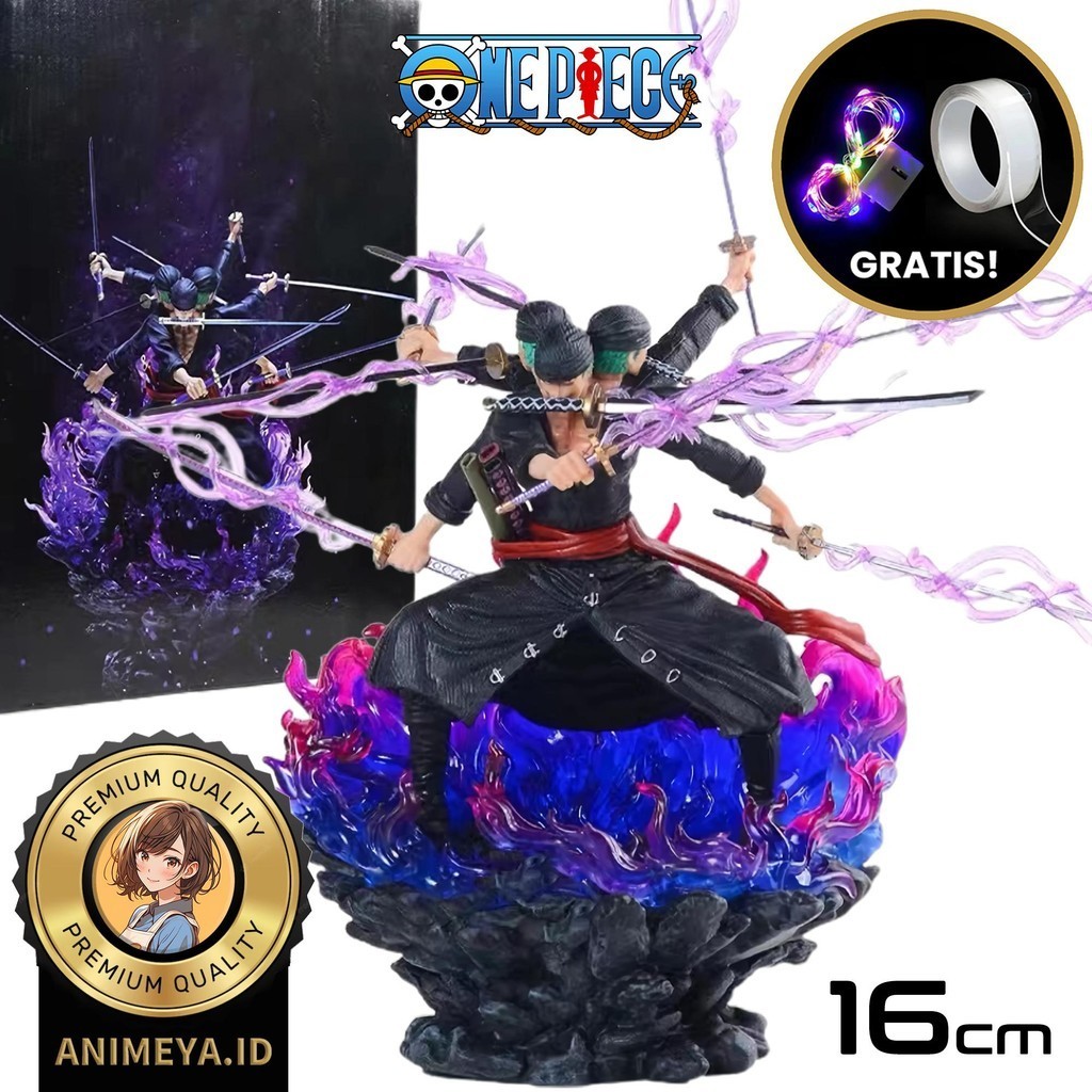 Jual Action Figure One Piece Roronoa Zoro Ashura 3 Kepala 16CM 9 Katana ...