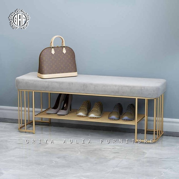Jual Bench rangka besi jari jari rak sepatu rangka besi gold | Shopee ...