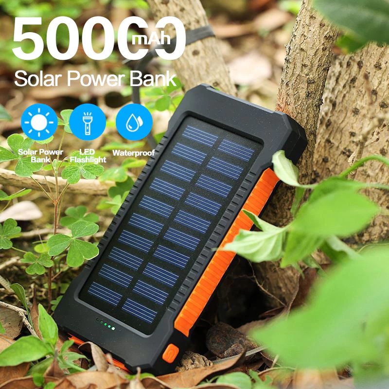 Solar Power Bank 50000mAh Portable External Charger + LED Flashlight