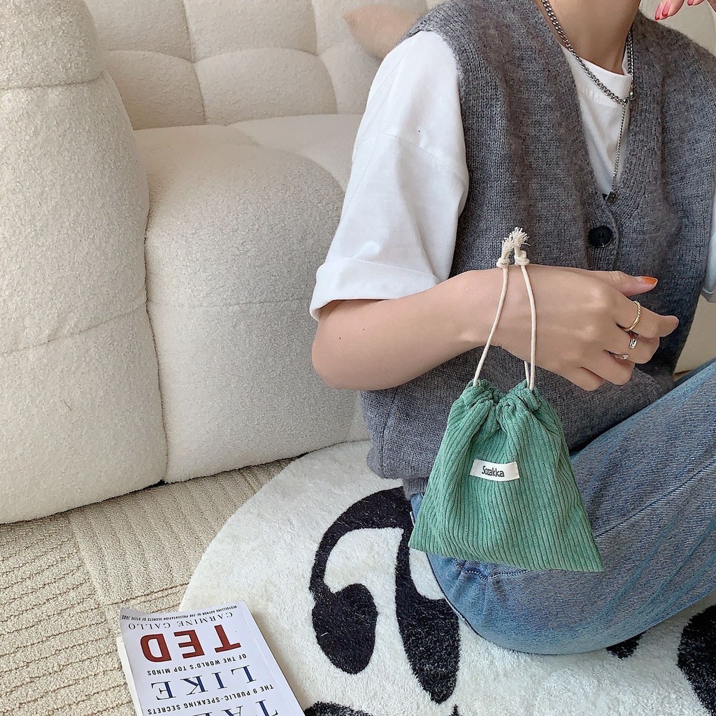 Jual [MILOLI] 1Pcs POUCH SERUT MINI SOZAKKA Corduroy Small Tas Tote ...