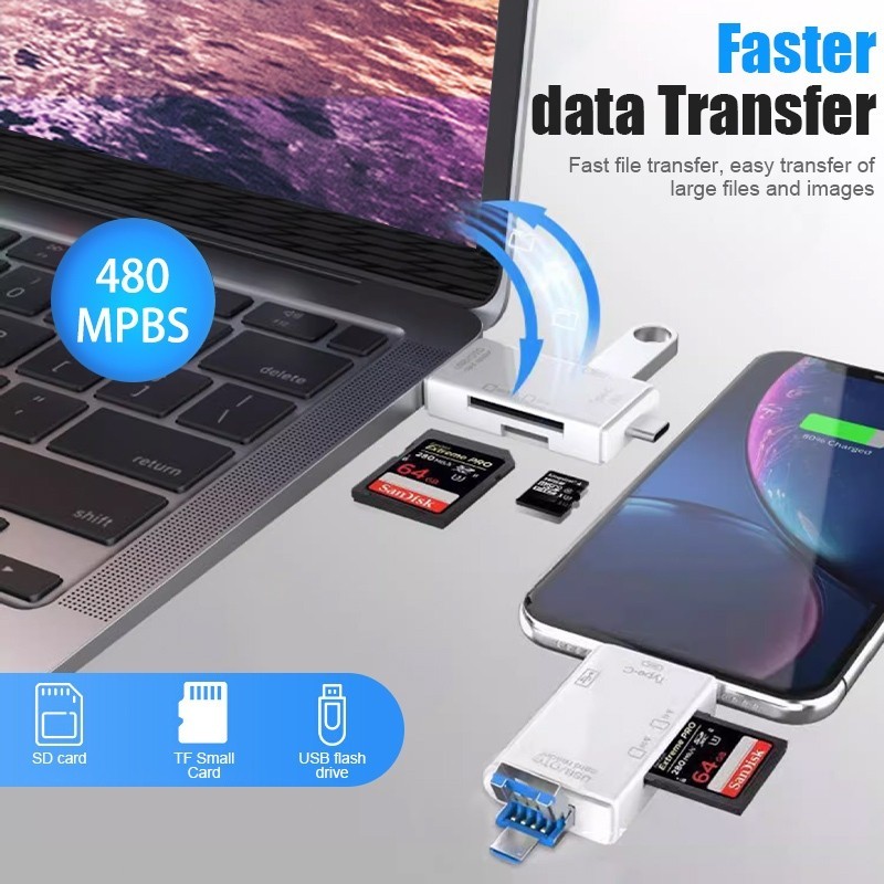 Jual Multifungs Card Reader OTG 6 in 1 USB 3.0 Type C Fit For Micro SD ...