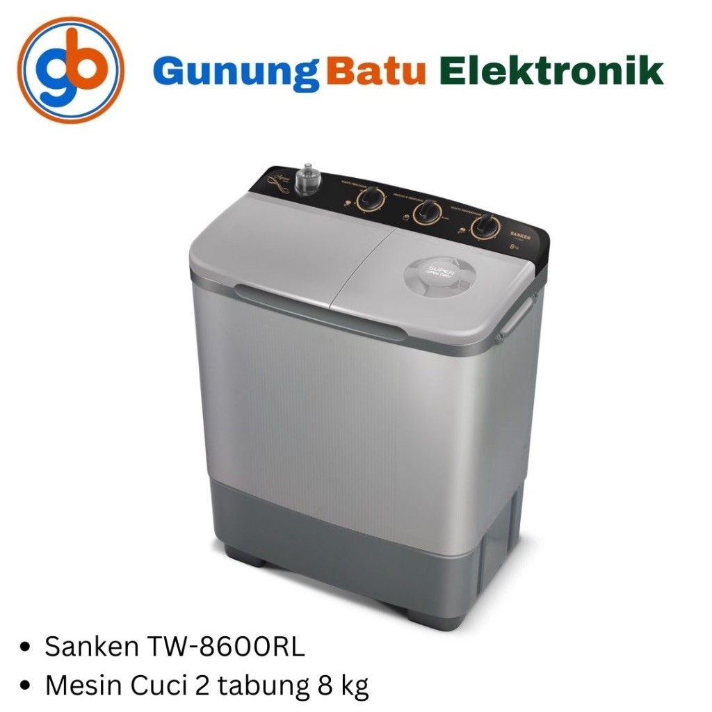 Jual Sanken Mesin Cuci 2 Tabung 8kg Tw 8600rl Hitam Garansi Resmi Twin