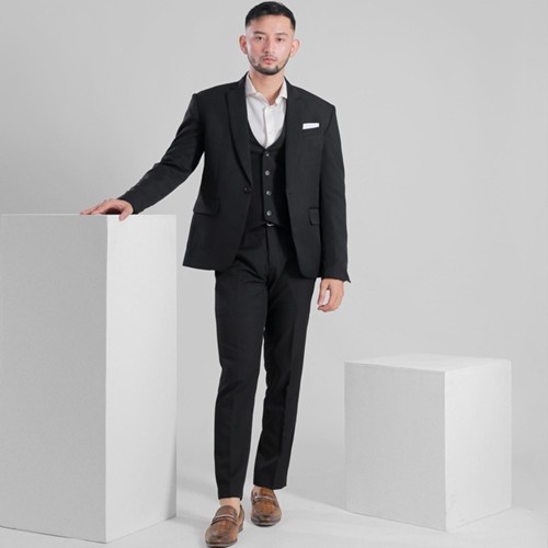 Goldy Outfit Setelan Jas Celana & Rompi Hitam - Vente Series