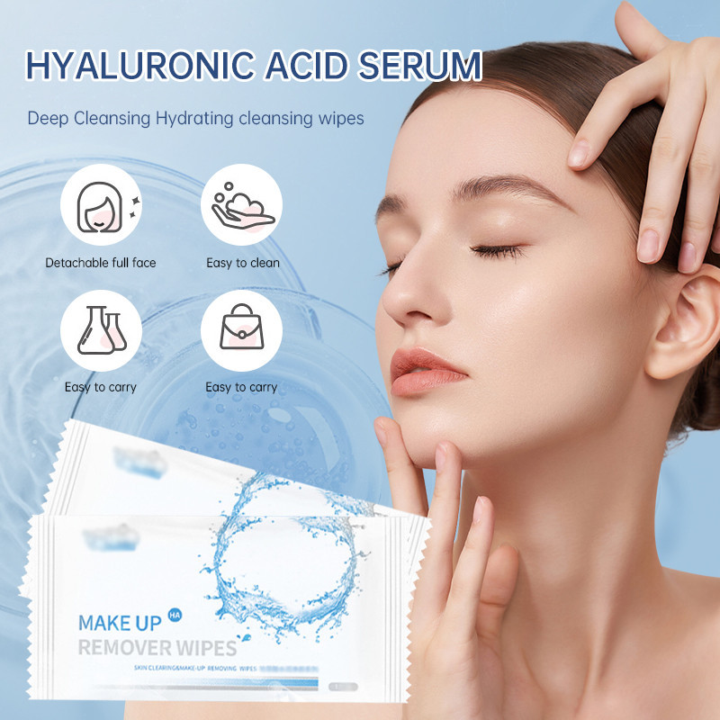 COD  Hyaluranic Acid Moist Wipes Make Up Removal 1Pcs Makeup Remove Wipes Cleansing Cotton Remover Sheet Tisu Penghapus Riasan Pelembab Riasan Bibir dan Mata