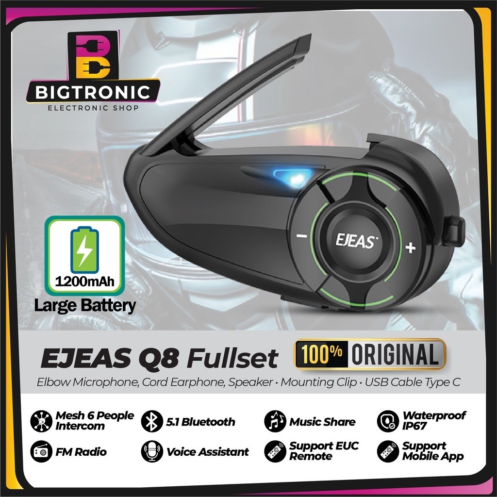 Jual EJEAS Q8 Bluetooth Intercom Headset Helm Connect hingga 6 Riders ...