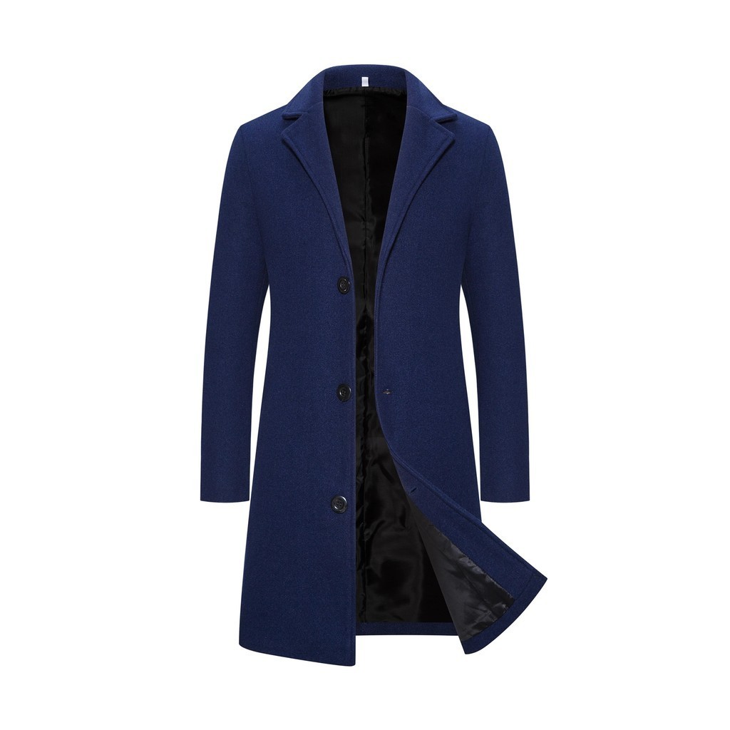 Jual Men's Woolen Coat Jacket Long Cotton Casual Windbreaker
