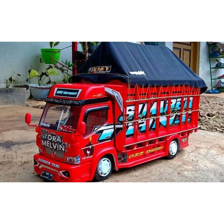 Jual Miniatur Truk Oleng Kayu Asli Jumbo Bonus Terpal Full Lampu Miniatur Truk Trek Truck