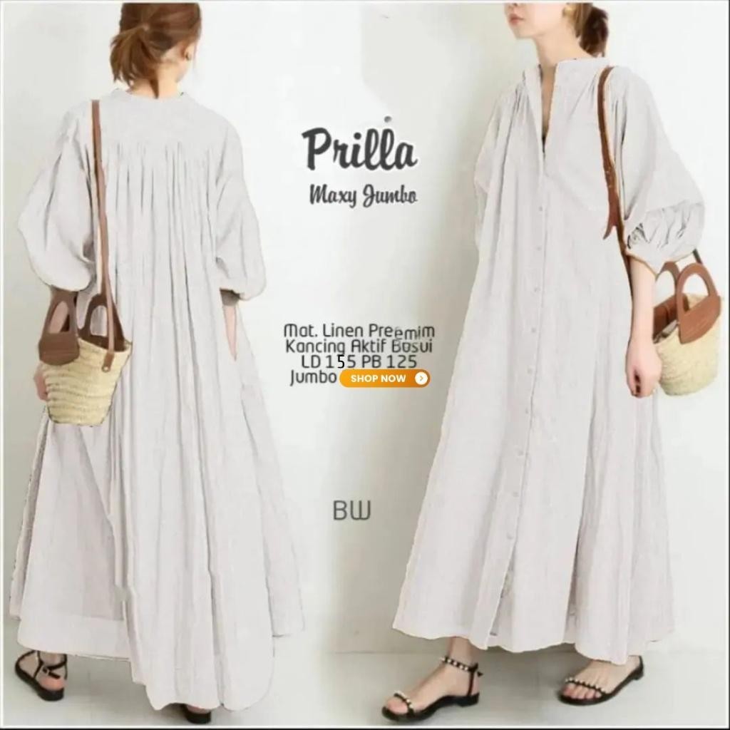 Jual Dress Polos Wanita Prilla Maxy Dress Super Jumbo Gamis Linen Busui ...