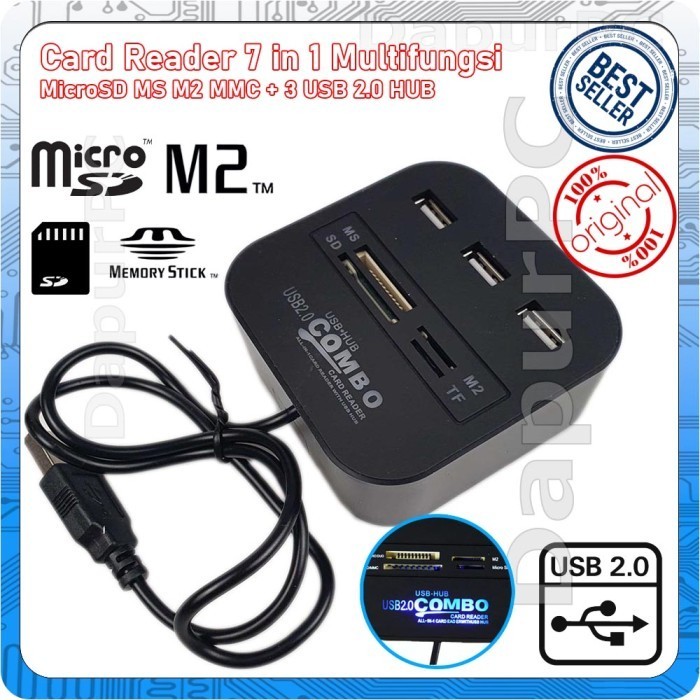 Jual Card Reader 7 in 1 Multifunction + 3 USB HUB 2.0 Splitter | Shopee ...