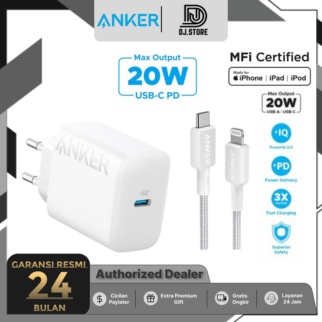 Jual Wall Charger Anker Powerport 20w Kabel Mfi Type C Lightning