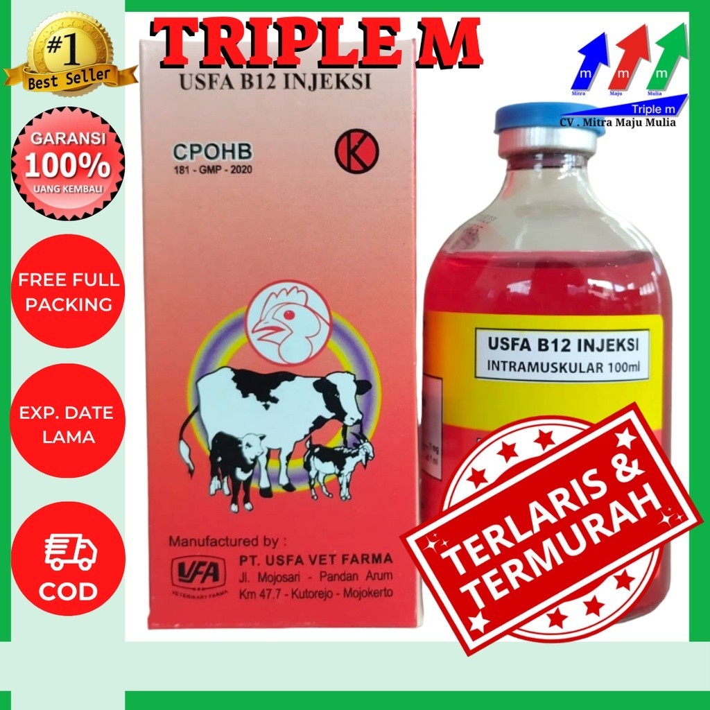Jual USFA B12 INJEKSI 100 ml - Vitamin B12 Mengatasi Anemia pada Hewan