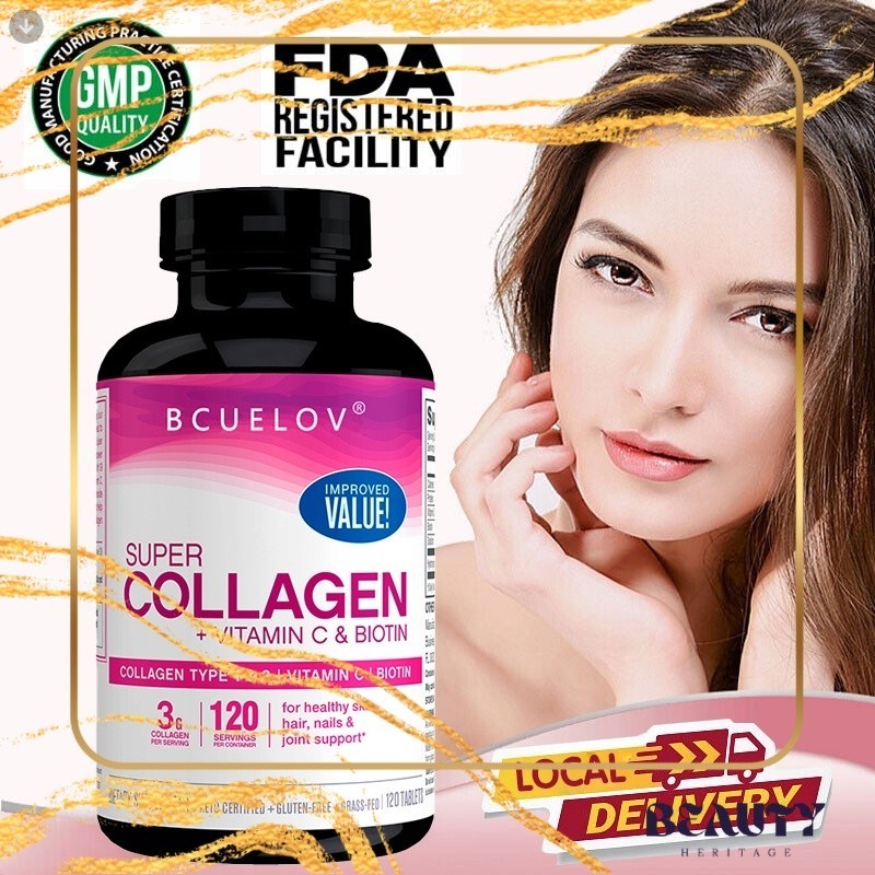 Jual Collagen + Vitamin C and Biotin to help produce collagen.，For
