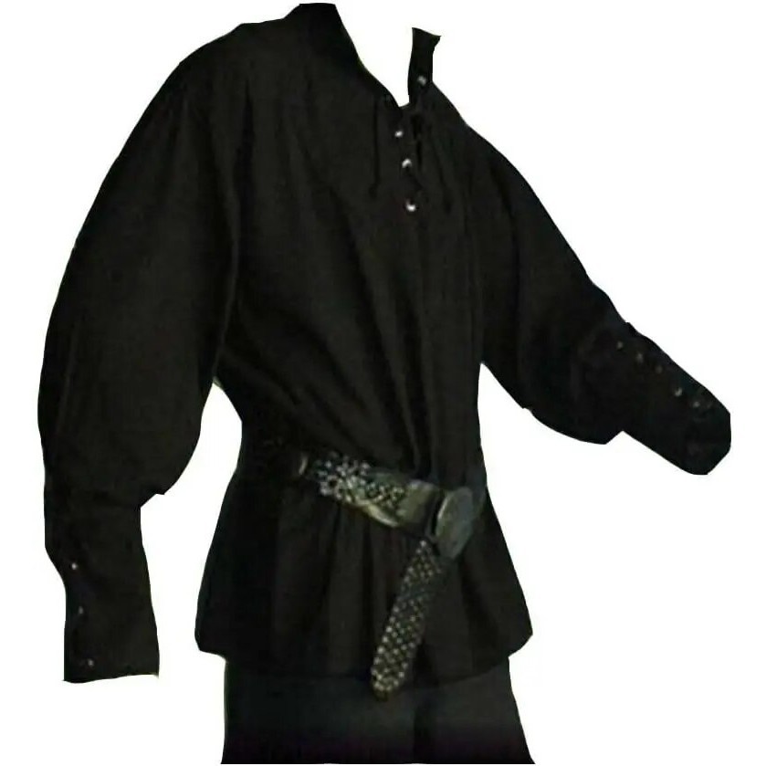 Men's Medieval Pirate Costume-Vintage Bandage Blouse-Mercenary Scottish  Wide Cuff Shirt-Long Sleeve Top