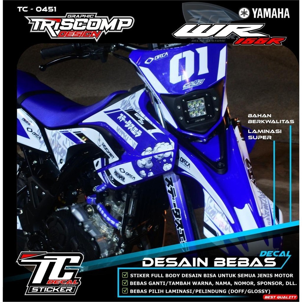 Jual Stiker decal WR 155R sticker motor trail WR warna biru putih motif ...