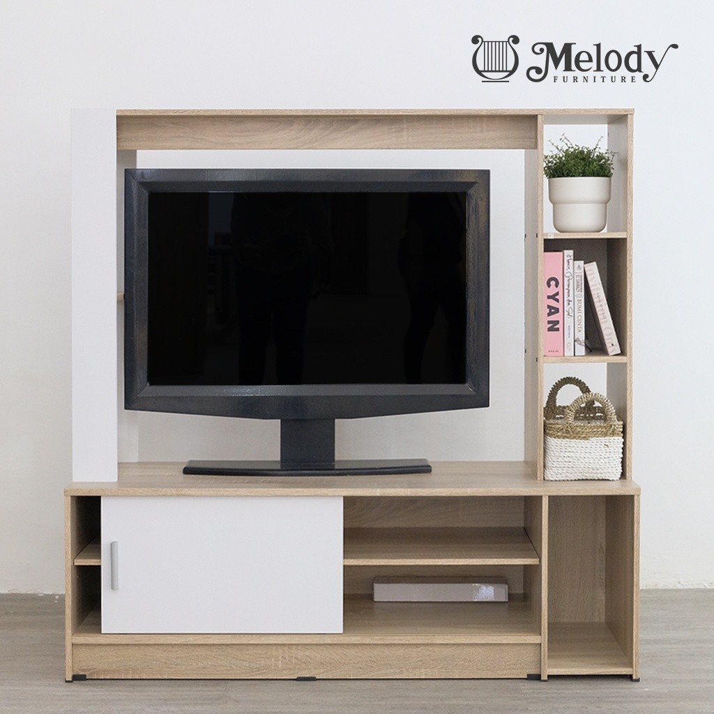 Jual Melody Furniture - Meja Rak TV EBI WALL UNIT SOL - WHITE | Shopee ...
