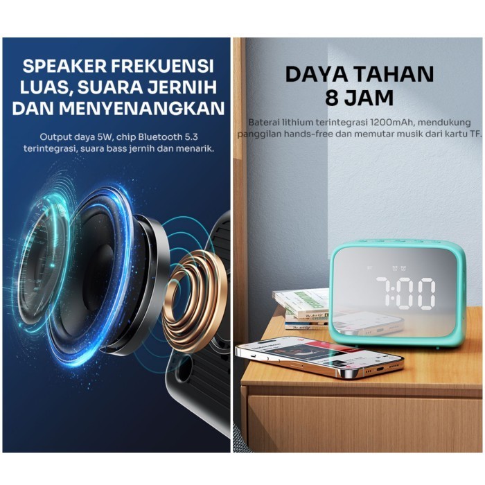 Jual ROBOT RB170 Speaker Bluetooth 5.3 Digital Clock Alarm Portable ...