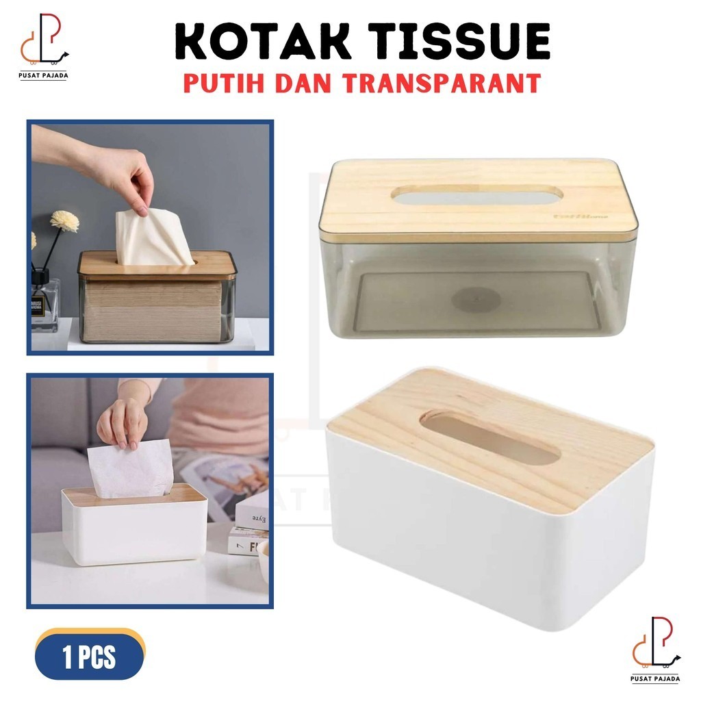 Jual Kotak Box Wadah Tissue Tisu Transparan Transparant Bening Putih Plastik Akrilik Tutup Kayu 3515