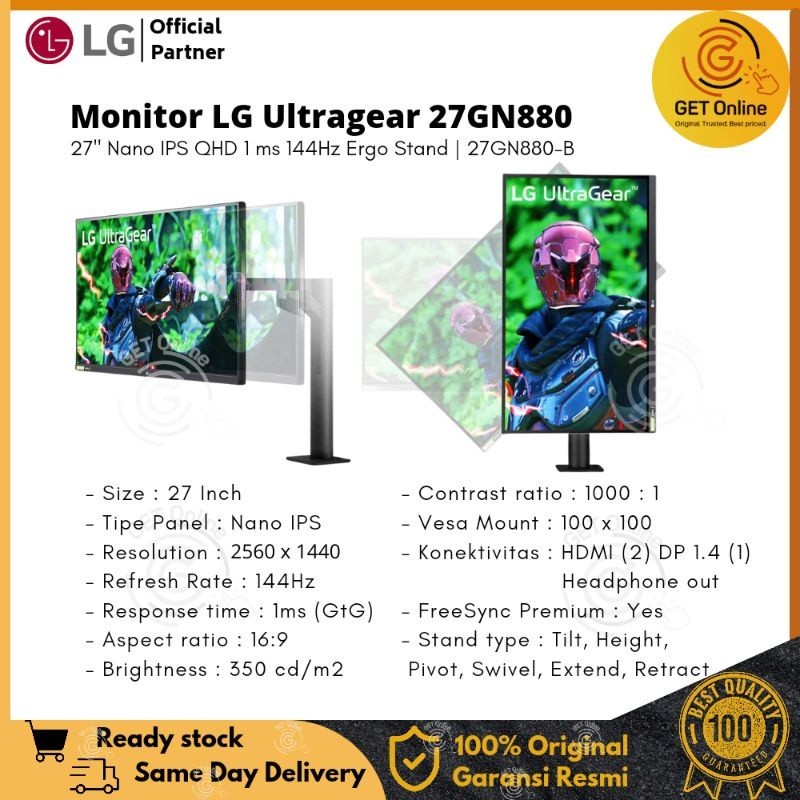 Jual Monitor LED LG 27GN880 IPS Ergo QHD HDR10 USBC G-Sync | 27GN880-B ...