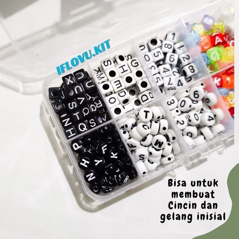Jual Set Manik Manik Huruf Bulat Kotak pelangi | Set Mix Mote Manik ...