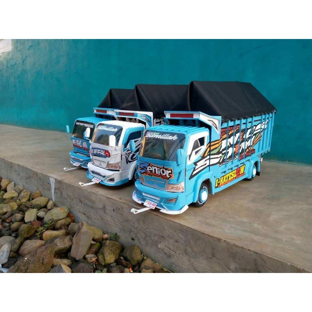 Jual Miniatur Truk Oleng Kayu Asli Jumbo Bonus Terpal Full Lampu Miniatur Truk Trek Truck