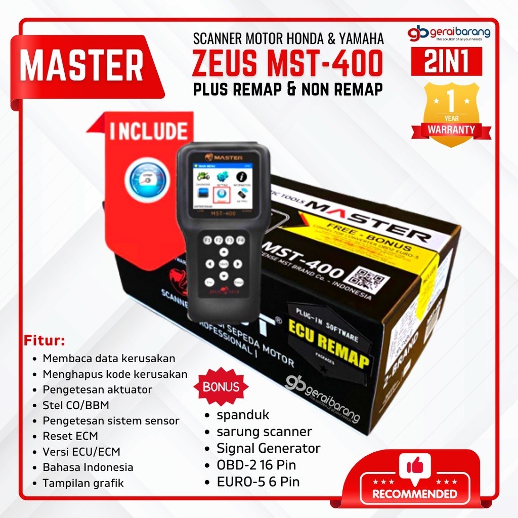 Jual PROMO MURAH Scanner Motor Injeksi HONDA & YAMAHA MASTER ZEUS MST400 2in1 Dengan Remap