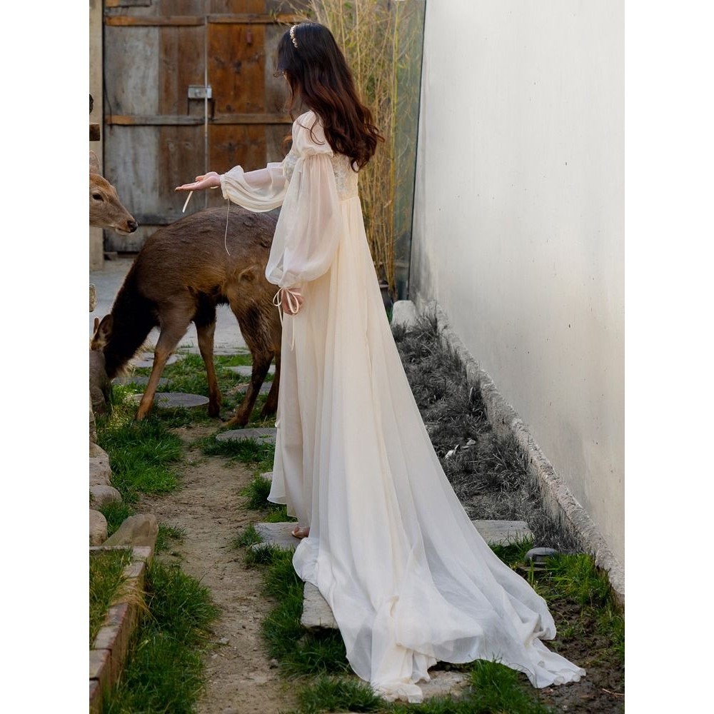Jual Morning Robe Bride's Wedding Summer Luxury Long Tailed French Lace ...