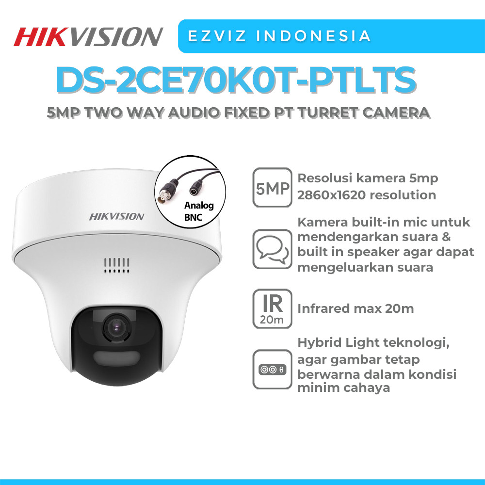 Jual HIKVISION DS-2CE70K0T-PTLTS 5MP TWO WAY AUDIO FIXED PT TURRET ...