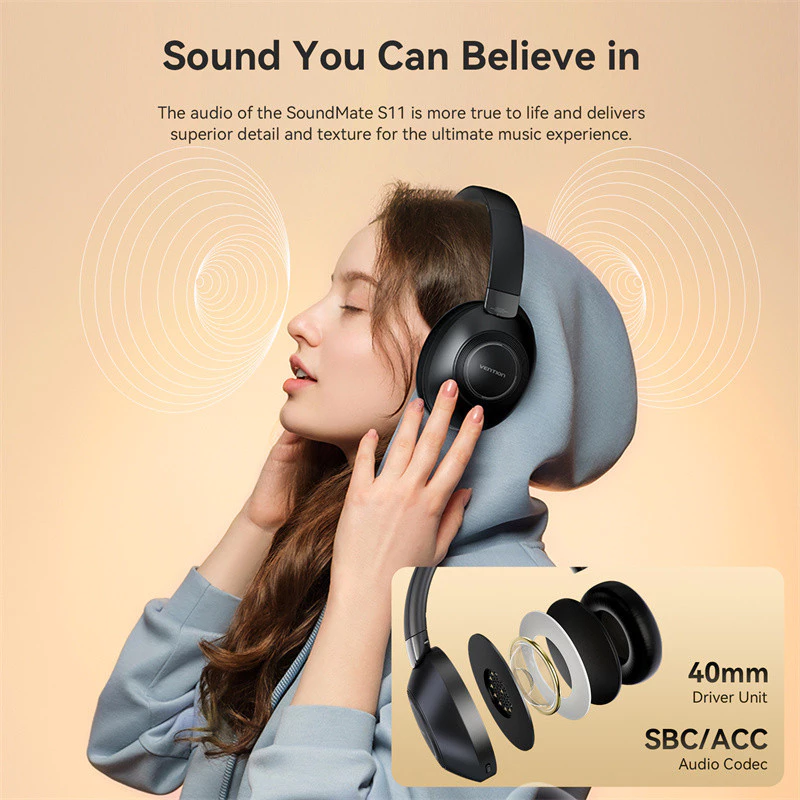 Vention Wireless Headphone ENC Bluetooth Headset Earphone