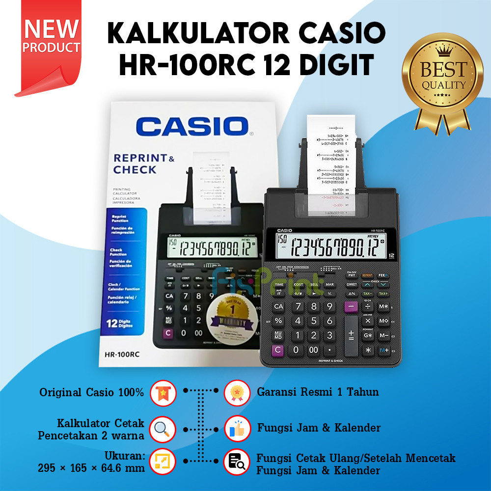 Jual Kalkulator Casio HR100RC 12 Digit Calculator Printing HR 100RC