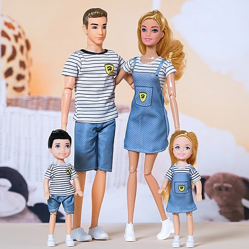 Jual 1/6 Barbi Doll Toy Family Doll Set of 4 People Mom Dad Kids 30cm ...