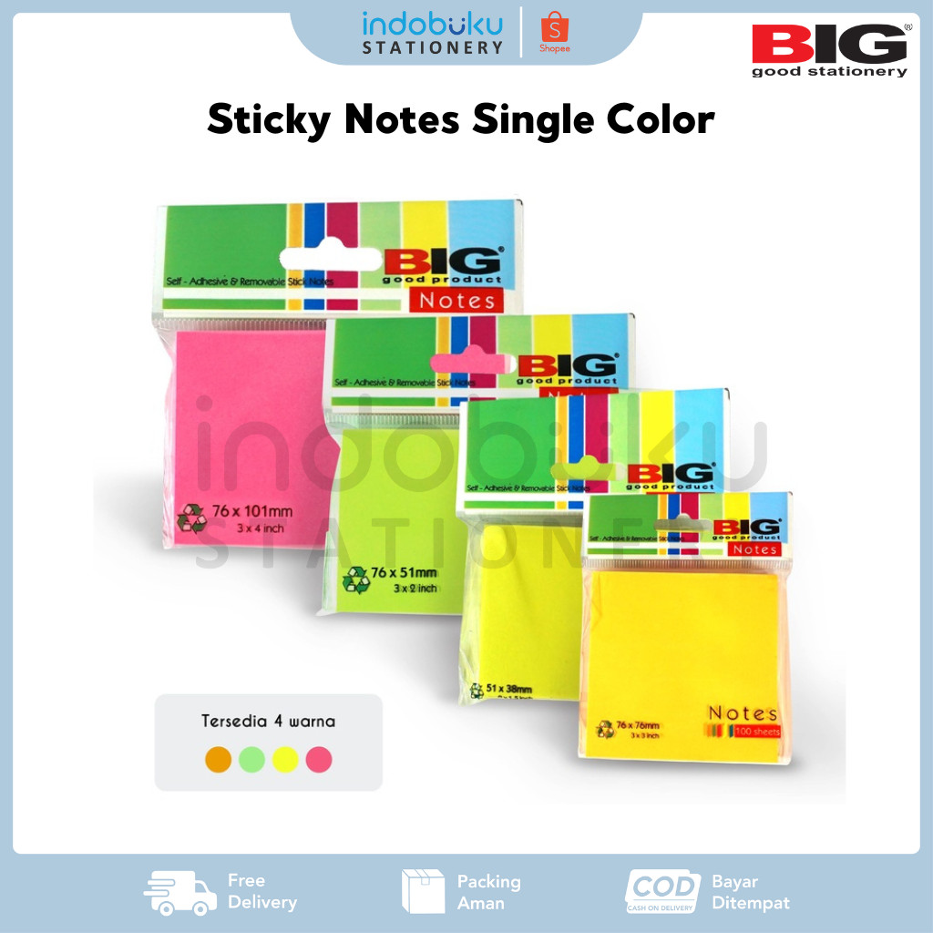 Jual Sticky Notes BIG Single Color / Pembatas Penanda 1 Warna BIG ...