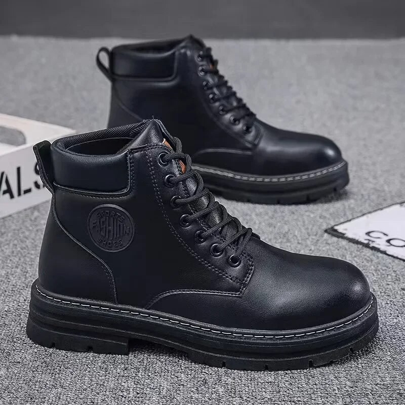 Jual New High Top Boots Men Leather Shoes Fashion Motorcycle Ankle