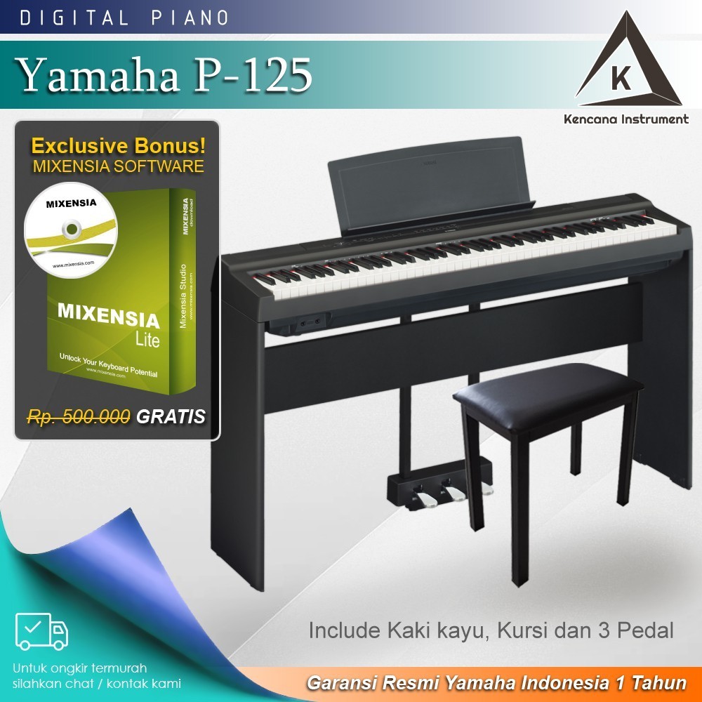 Jual Digital Piano Yamaha P125 +Stand Kayu + 3 pedal + Kursi /P-125B ...