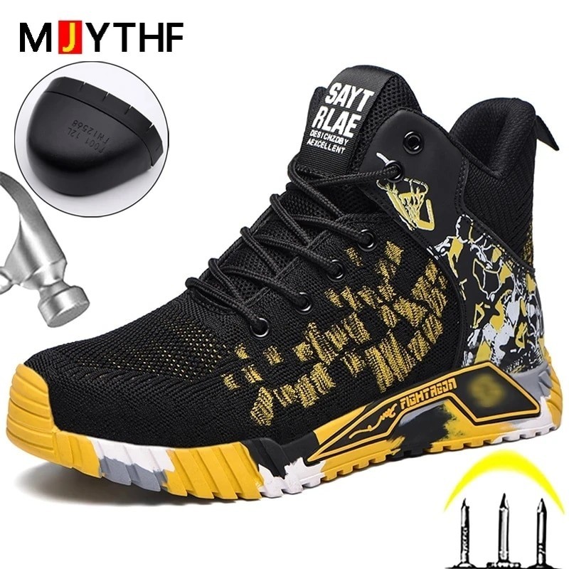 Jual High Top Safety Shoes For Men's Work Safety Boots Anti Impact And ...