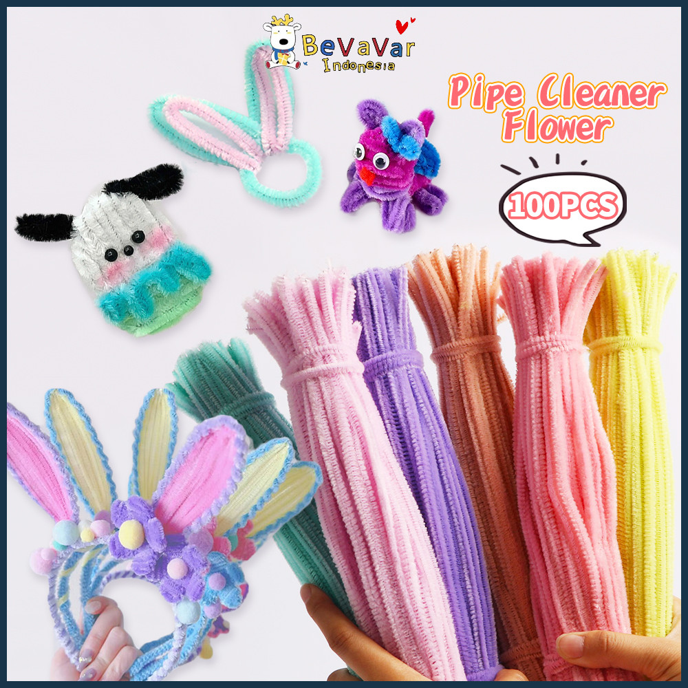 BEVAVAR 100pcs/Set Diy Kawat Pipe Cleaner Fower Colorful Twist Stick Toy Craft Artwork 30cm