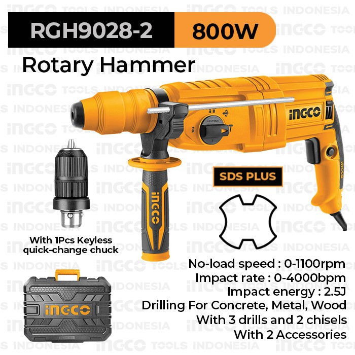 Jual Rotary Hammer 26mm Impact Drill Set INGCO RGH9028-2 Mesin Bor ...