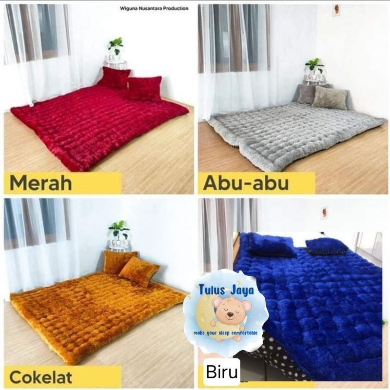 Jual FR54E Kasur Lantai Bulu Rasfur Tebal Bonus 2 Bantal | Shopee Indonesia