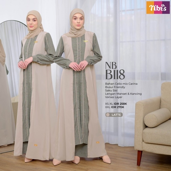 Jual Gamis Nibras Terbaru 2023 NB B118 Latte Baju Wanita Dewasa Muslim