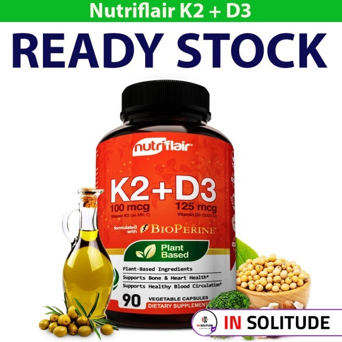Jual Nutriflair Vitamin K2 (MK7) + D3 5000 IU BioPerine 90 Capsules