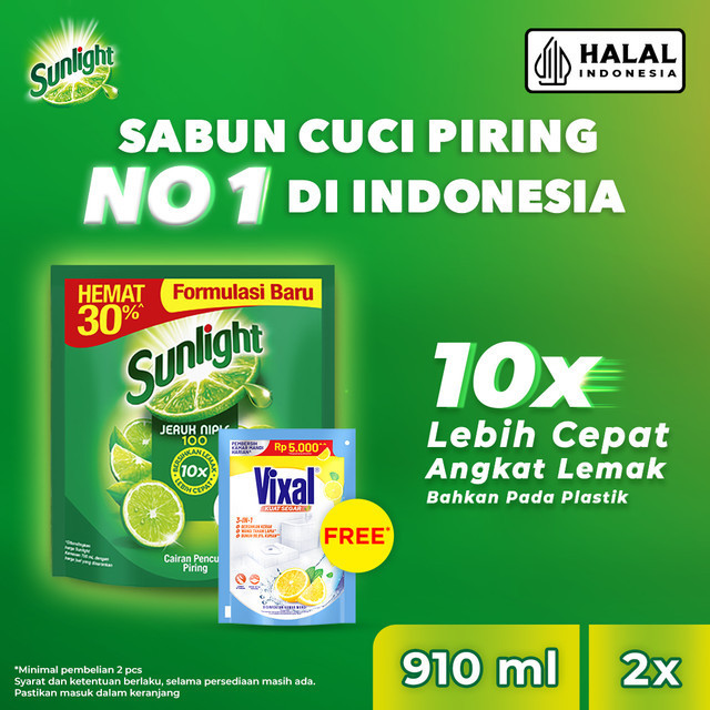 Jual Buy 2 Sunlight Lime 910mL FREE Vixal Kuat Segar 180mL | Shopee ...