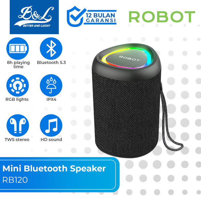 ROBOT RB120 Mini Wireless Speaker Bluetooth 5.3 RGB Lights IPX4 TWS