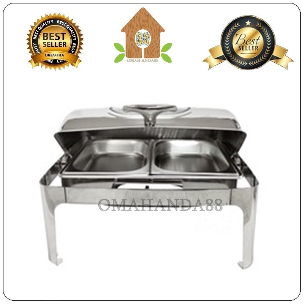 Jual Chafing Dish Roll Top Tutup Kaca Premium Sekat Pemanas Makanan