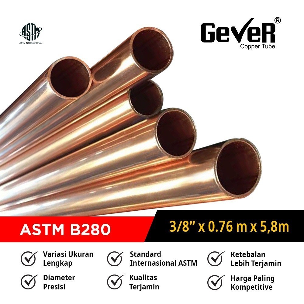 Jual PIPA TEMBAGA 3/8 INCH x 0.76mm ASTM B280 BATANG / GEVER COPPER ...