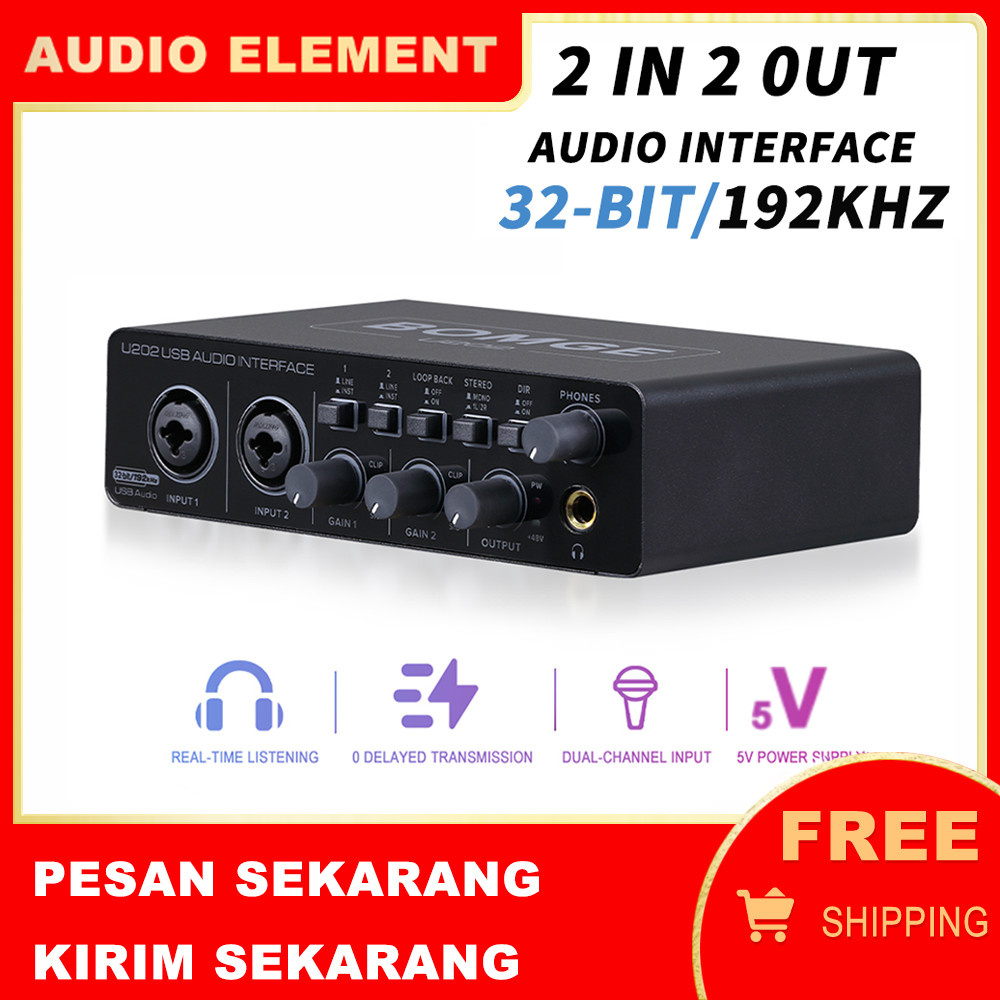 Bomge U202 USB Audio Interface With Mic Preamplifier XLR/TSR/TS Ports 48V 32 -Bit/192kHz Resolution For Computer Recording Stream Local Manufacturer Warranty Audio Interface - | PH Bomge U202 Audio Interface