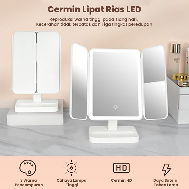 Jual 3 Warna LED Rechargeable Cermin Rias Bercahaya Cermin Rias Led ...