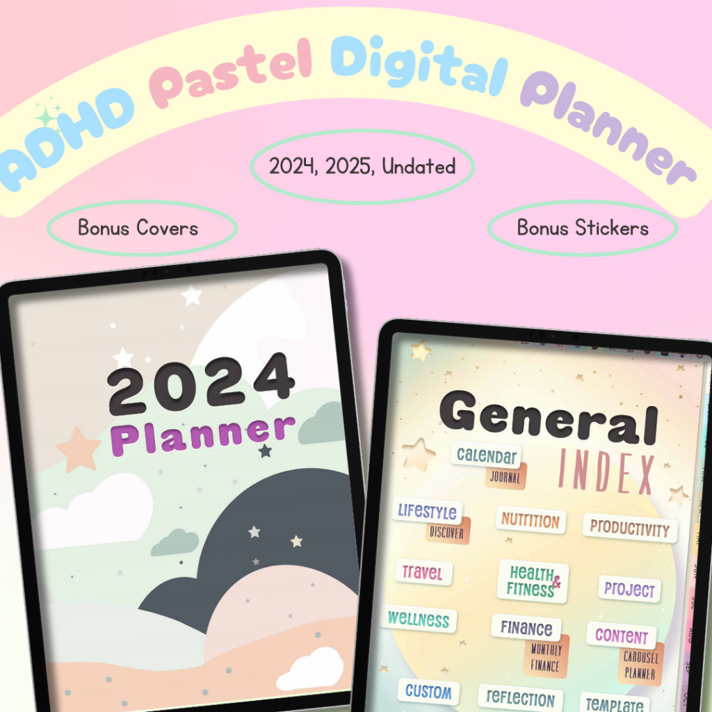 Jual Digital Planner IOS Android 2024, 2054, Undated --- ADHD Pastel ...
