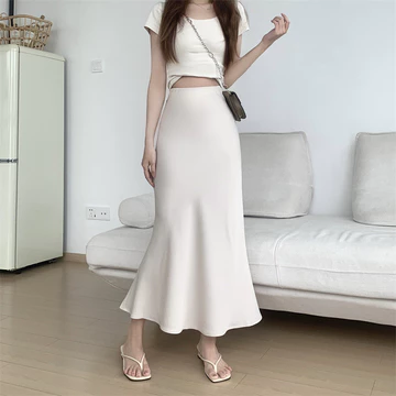 Rok Ekor Ikan Wanita Rok Maxi Satin Polda Mermaid Wrap Rok Panjang Pinggang Tinggi