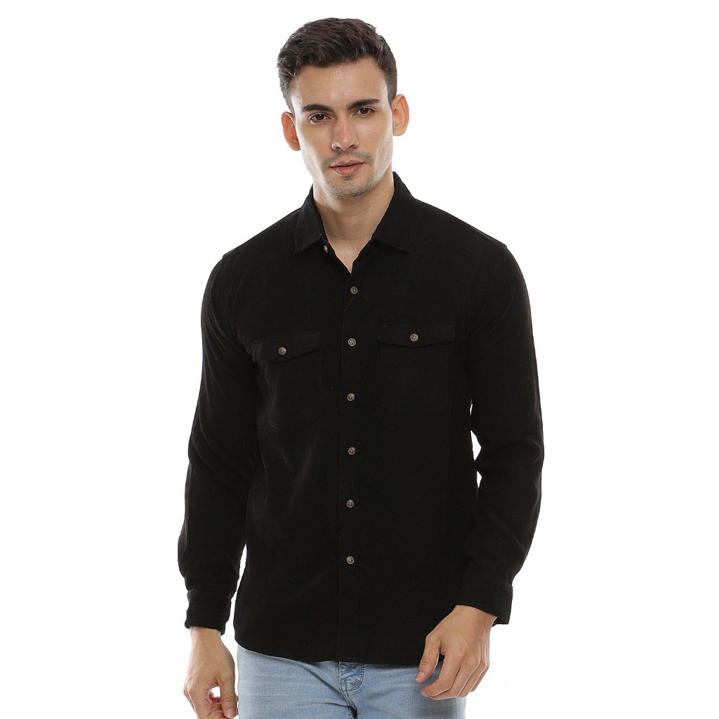 Jual Kemeja Pria Kodorai Lengan Panjang Kantong Dua Hitam OLR817 ...